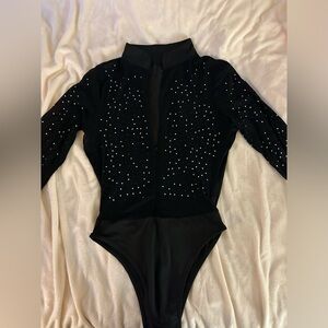 Black sparkly long sleeve bodysuit with mock neck from Amazon